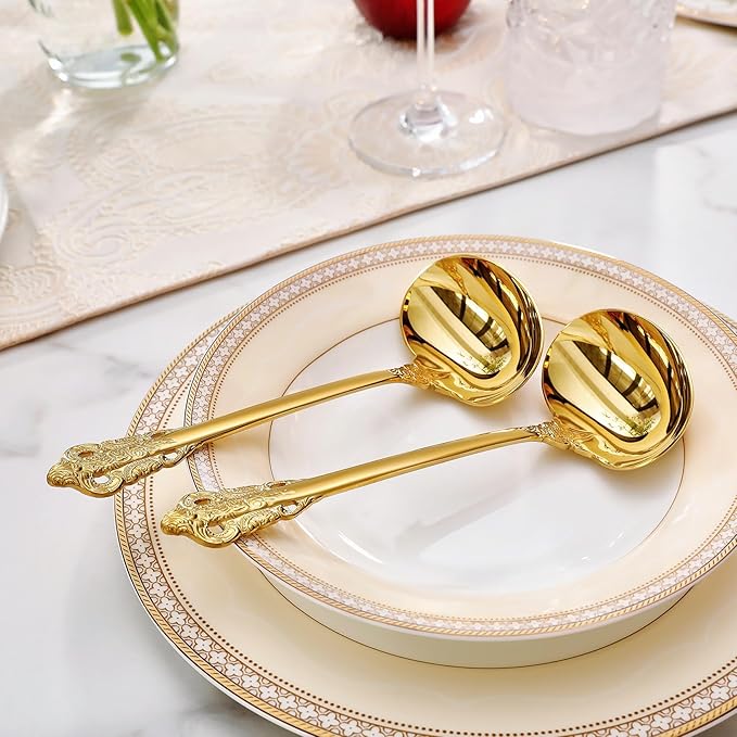 KEAWELL Premium 7.5 inch Luxury Gravy Ladle, 18/10 Stainless Steel, Small Gravy Spoon for Home. Solid and Sturdy, Dishwasher Safe. (2, Gold)