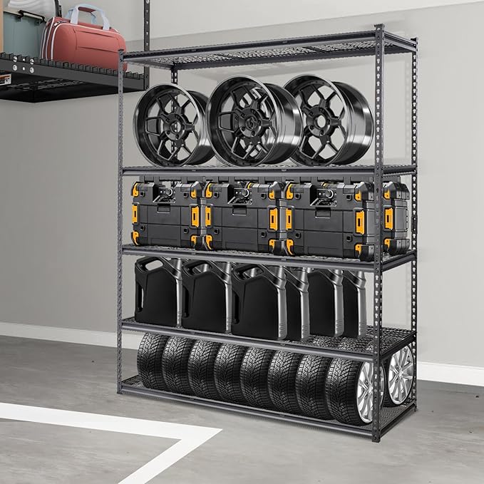 VEVOR Storage Shelving Unit, 5-Tier Adjustable, 2000 lbs Capacity, Heavy Duty Garage Shelves Metal Organizer Wire Rack, Black, 60" L x 24" W x 78" H for Kitchen Pantry Basement Bathroom Laundry Closet