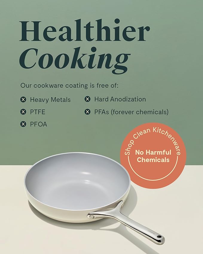 Caraway Nonstick Ceramic Mini Fry Pan With Glass Lid (1.05 qt, 8") - Non Toxic, PTFE & PFOA Free - Oven Safe & Compatible with All Stovetops (Gas, Electric & Induction) - Perracotta