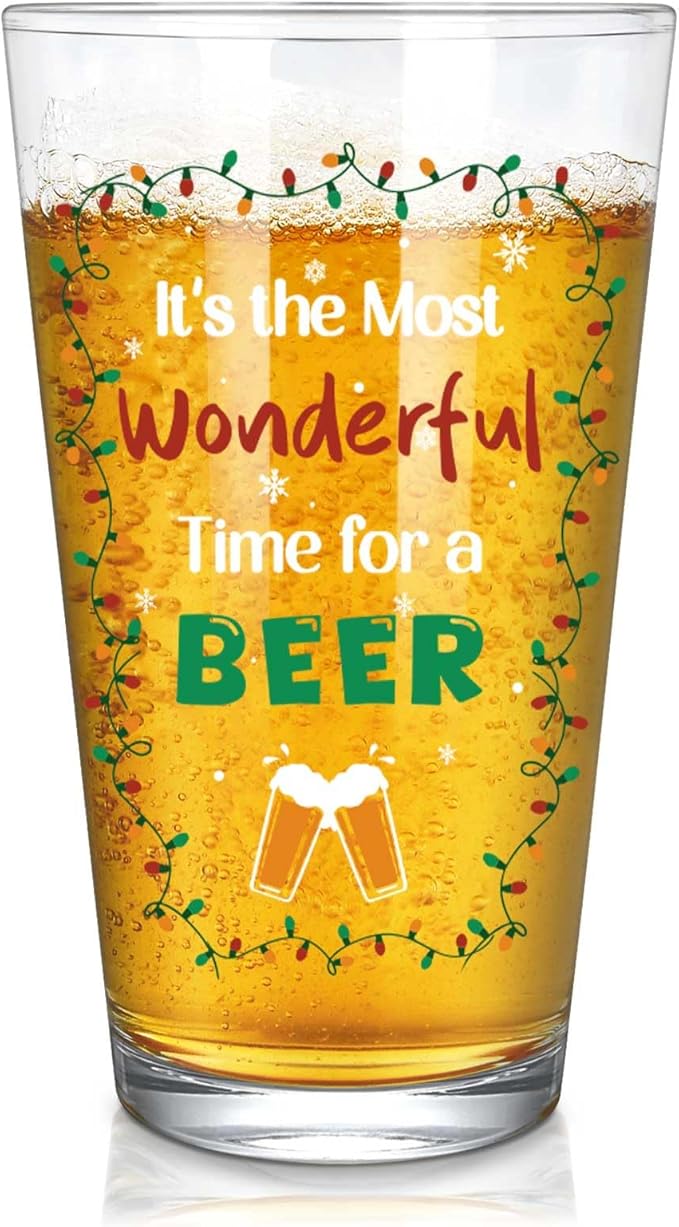Futtumy It's the Most Wonderful Time for a Beer Glass, 17 OZ Beer Pint Glass, Funny Gifts for Men Beers Lovers Dad Father, Christmas Gifts for Men Women, Christmas Beers Glass for Xmas Party Birthday