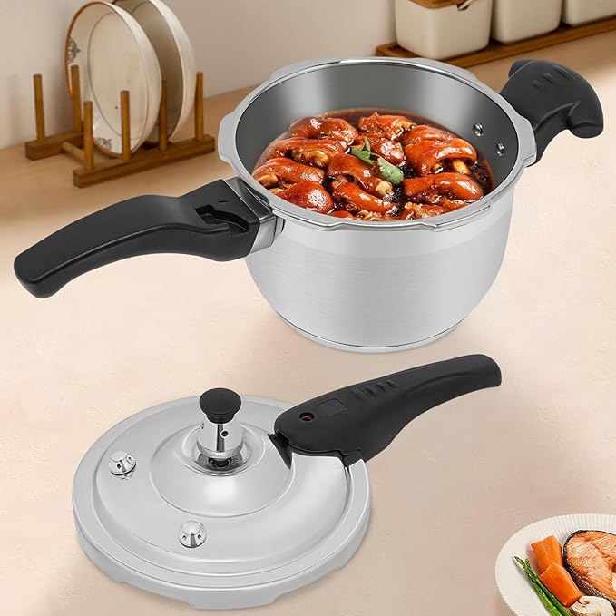 Stainless Steel Pressure Cooker Small Pressure Pot 80Kpa High Security Pressure Canner with Handle for Home Restaurants (2L/2.11Qt)