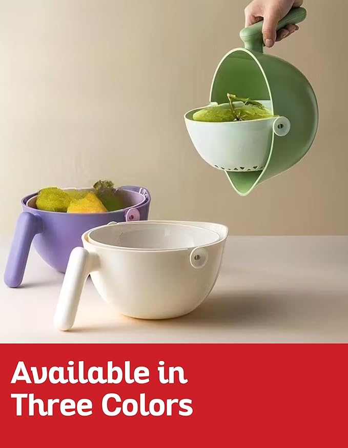 Multi Functional Draining Basket – Double Layer Colander & Bowl for Pasta, Fruits & Vegetables – Durable BPA-Free, Dishwasher Safe (Milky White).