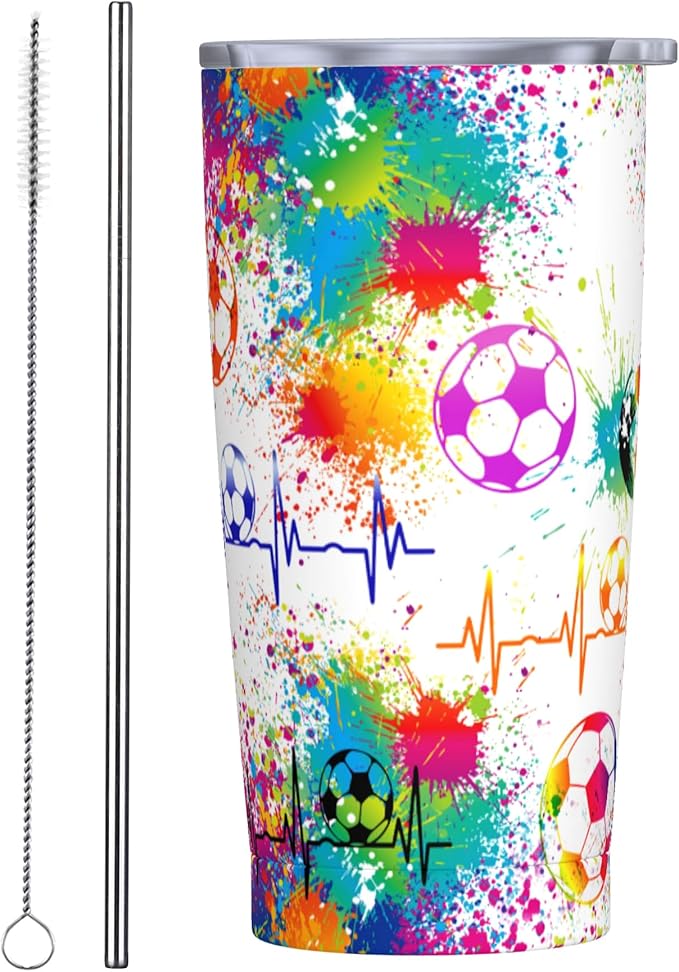 20OZ Soccer Tumbler Cup With Lid Travel Stainless Steel Insulated Coffee Mug Gfits For Sports Lover Fans