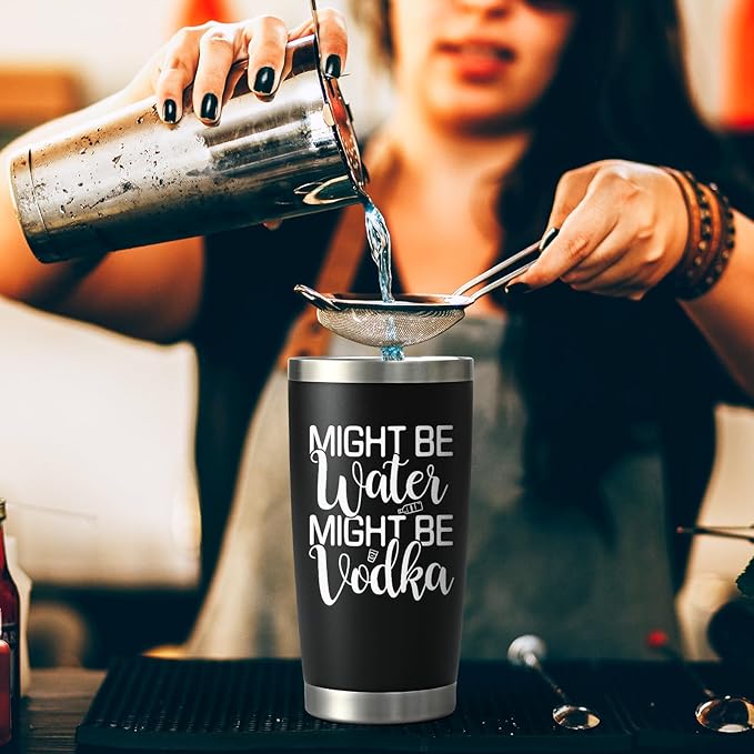 LiqCool Funny Tumblers for Women, 20 Oz Might Be Vodka Tumbler, Wine Gifts for Women Mom Friend Sister, Funny Vodka Glass, Wine Gifts for Christmas Birthday Mother's Day (Black Vodka)