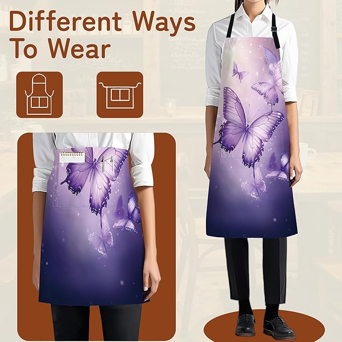 Kitchen Apron with Pocket,Waterproof Adjustable Neck and Long Ties, Cooking Baking Gardening Painting Apron for Women