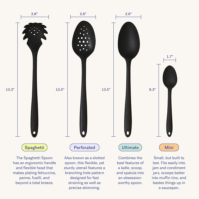 GIR: Get It Right Silicone Cooking Spoon - 13-In Slate - Heat Resistant up to 425°F & Seamless Nonstick Design - Ergonomic Grip & Multipurpose Mixing Spoon