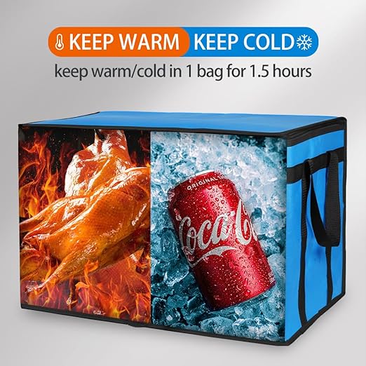 Bodaon 4-Pack Cooler Insulated Food Delivery Bag for Doordash/Uber Eats, XXX-Large Thermal Bags for Catering/Hot Pizza, Travel/Camping/Picnic Basket，Grocery Reusable Warmer and Frozen, Blue-Black Edge
