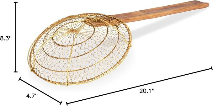 Craft Wok Medium 8-Inch Brass Mesh Strainer/Spider Skimmer Zhao Li, Robust & Elegant Kitchen Tool for Frying & Straining, Authentic Oriental Cookware - / 732W7-8in