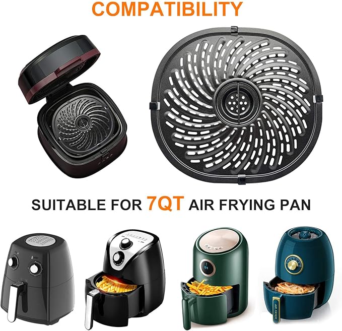 7QT Air Fryer Grill Pan Replacement Parts for PowerXL Gowise Air Fryers, 7QT Upgraded Grill Crisper Plate Tray Rack Grid Shelf with Rubber Bumpers for PowerXL, Non-stick, Dishwasher Safe