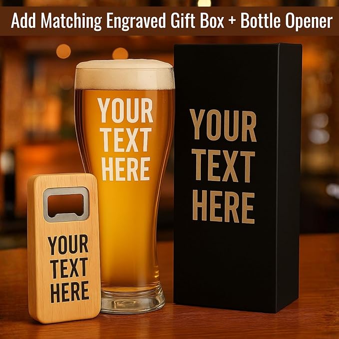 Gifts Inscribed Personalized Pilsner Beer Glass 16 oz – Engraved Tall Pint Glass Custom Text– Unique Beer Gift for Men, Dad, Groomsmen, Weddings, Birthdays, Father’s Day