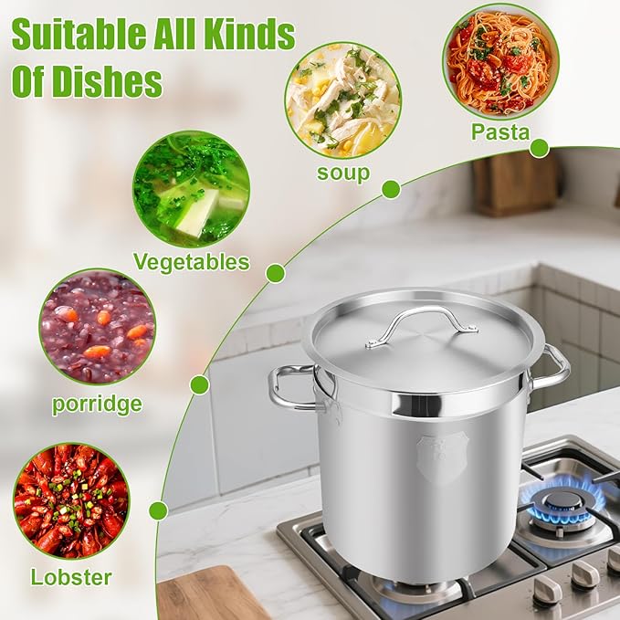 48L/50 Quart Stainless Steel with Lid Stock Pot, Large Cooking Pots, Heavy Duty Cookware Duty Induction Soup Bucket Suitable for large group activities in the kitchen