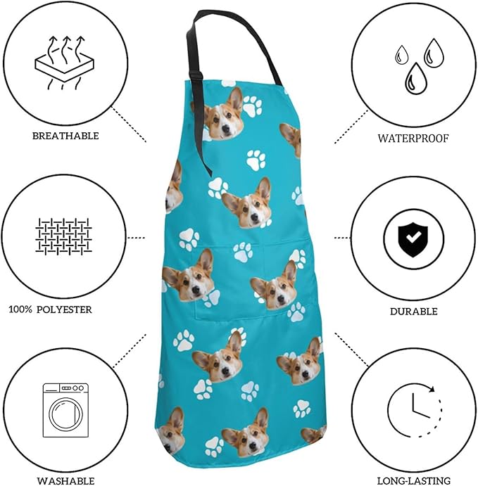 Custom Face Apron for Men Women, Personalized Photo Apron with Pockets, Customized Kitchen Aprons