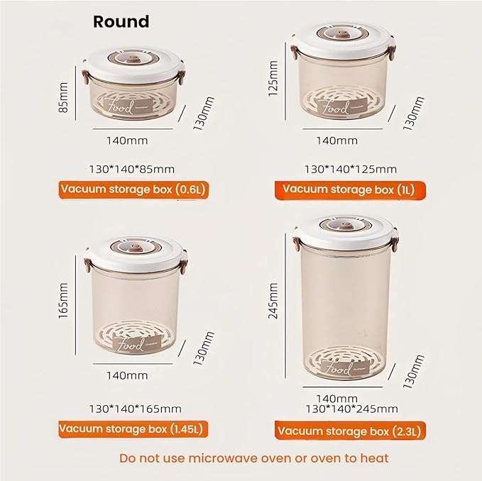 Vacuum Container,Vacuum Seal Containers,4pcs Airtight Food Storage Containers with Lids,8pcs Food Vacuum Bags/ 1pc Automatic Pump, Marinade and Keep Food Fresh with Time Dial, BPA Free(Circular)