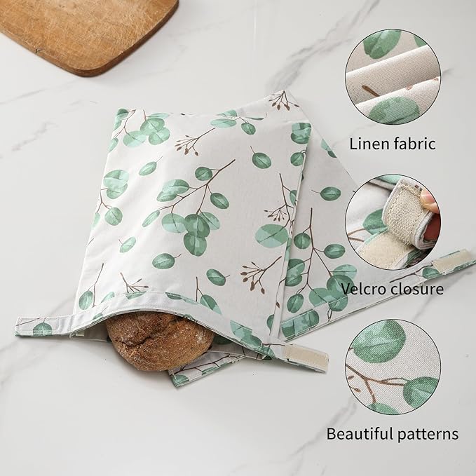 Beeswax Bread Bags for Homemade Bread. Beeswax Bags for Sourdough（2 Pack Eucalyptus Leaf Design). 11 * 15IN. ZSHLXM