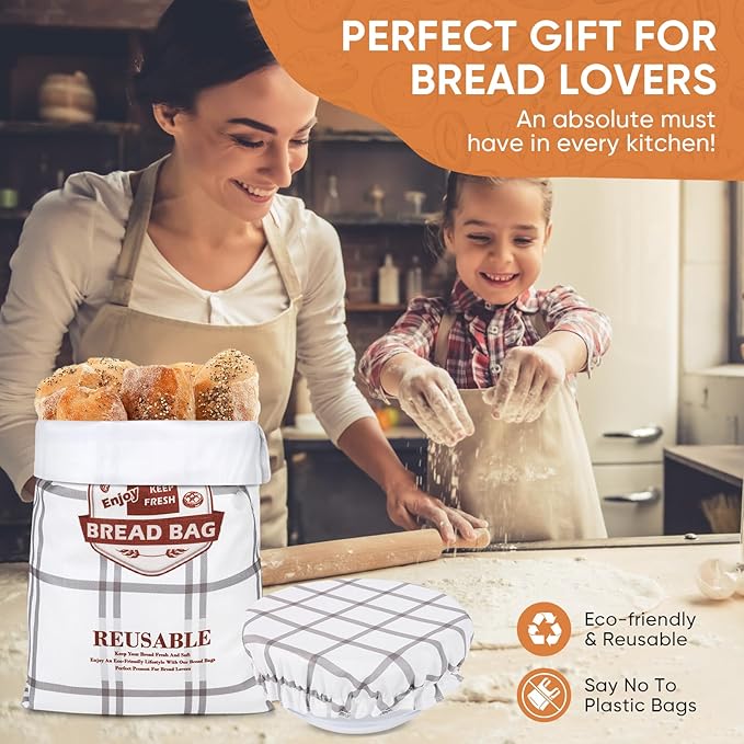 Bread Bag for Homemade Sourdough Bread and Proofing Cover, Reusable Linen Sourdough Bread Storage Bag - Bread Boxes with Dough Proofing Bowl Cover
