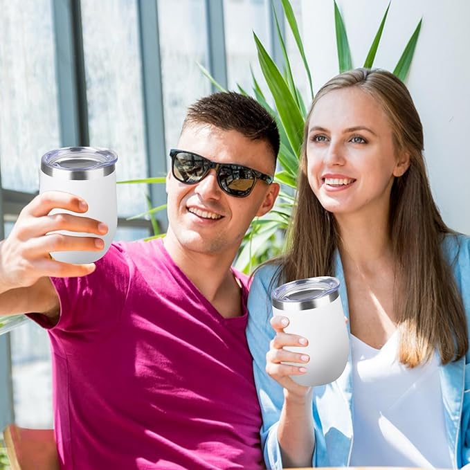 StarSpeed 12oz Wine Tumbler with lid, Stainless Steel Travel Mugs Stemless Double Wall Insulated Coffee Cup, Insulated Wine Glasses Travel Tumbler for Cold & Hot Drinks(White, 1)