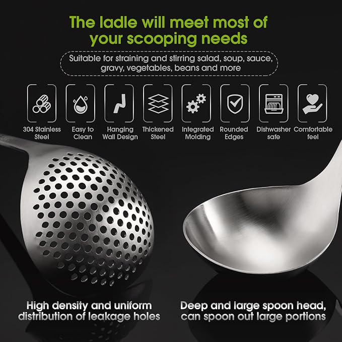 Patelai Hot Pot Slotted Ladle Set Stainless Steel Soup Ladle Strainer Scoops Cooking Skimmer Cookware Utensil for Hotpot Scooping Sauce Serving, 12 Inch(6 Pcs,Silver)