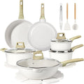 GiPP Ceramic Non Stick Pots and Pans Set - 18 Pcs Nonstick Cookware Set, Non-toxic Healthy Kitchen Cooking Set w/Frying Pans Set, Dishwasher Safe, PFAS PTFE PFOA PFOS Free, White