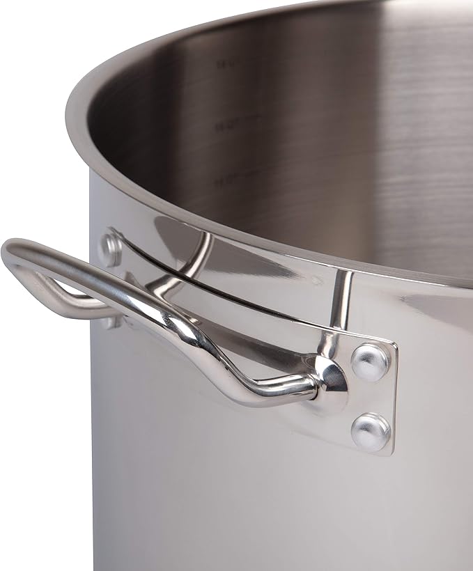 Camerons 20 Quart Stock Pot with Lid - Tri-ply 18/10 Professional Grade Induction Ready Stainless Steel Sauce Pot w/Handles - Stick Resistant Interior- Great for Cooking Thanksgiving Turkey Dinner