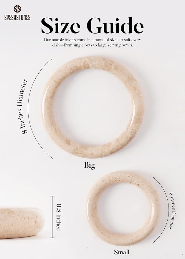 Marble Trivets for Dining Table Set of 2 Handmade Beige Stone Pot Holders for Kitchen Decor & Accessories - Modern Trivet for Hot Dishes, Hotpot, Dish, Pan & Plate
