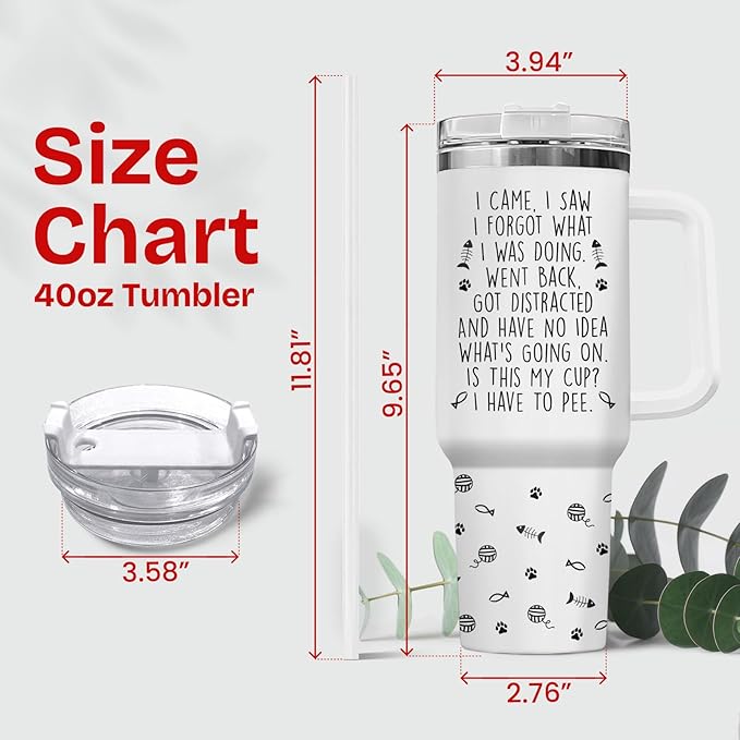 34HD Funny Black Cat Tumbler with Handle and Straw, 40oz Double Wall Vacuum Insulated Pet Mug, I Came I Saw Forgot Cup, Cat Gifts for Women Men Birthday Mothers Day Halloween Christmas