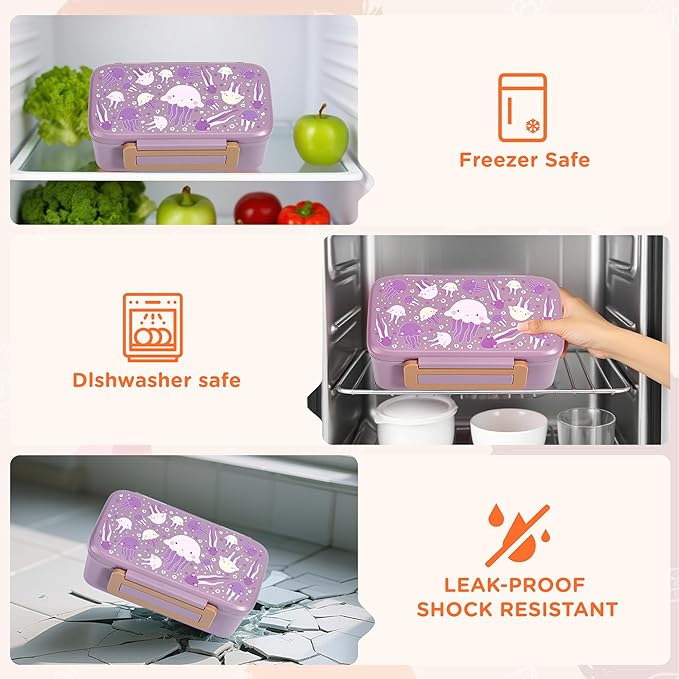 MAISON HUIS Bento Box for Kids with 8oz Soup Thermo, Insulated Lunch Bag & 17oz Water Bottle, 2-Compartment Bento Box with Built-In Ice Pack, Leak-Proof & BPA-Free