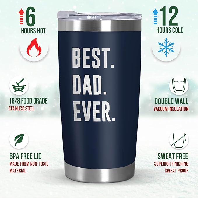 TEEZWONDER Gifts for Dad from Daughter Son - 20 oz Stainless Steel Insulated Coffee Tumbler with Lid - Birthday Gifts for Dad Who Wants Nothing, Mens Birthday Gift Ideas