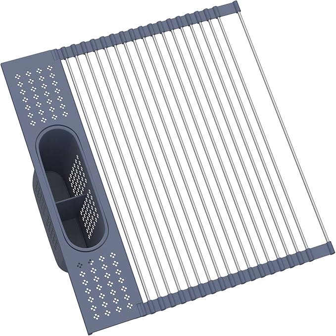 LEMIKKLE 20" x 15.2" Roll Up Dish Drying Rack Over The Sink Dish Drying Rack,Multi-Purpose Kitchen Rolling Dish Drainer Foldable SUS304 Stainless Steel Dish Drying Rack