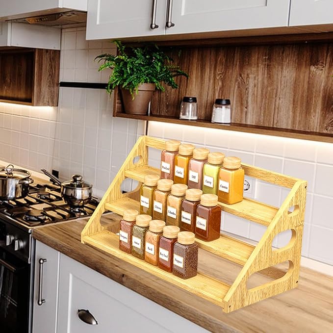Spice Rack - Bamboo Spice Rack Organization for Cabinet/Countertop