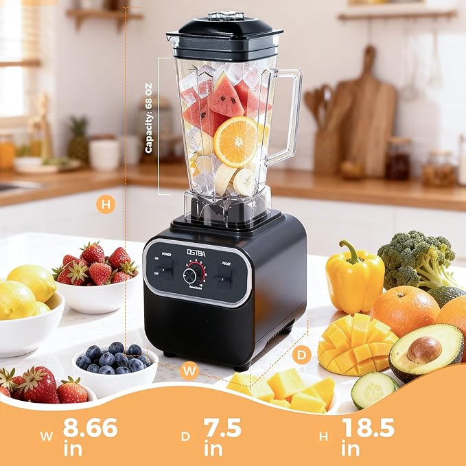 OSTBA Blenders for Kitchen with 68Oz, 1600W Blender for Smoothies, 10 Speeds BPA-Free Countertop Professional Blender for Ice Crushing, Frozen Fruits, Drinks, Self-Cleaning