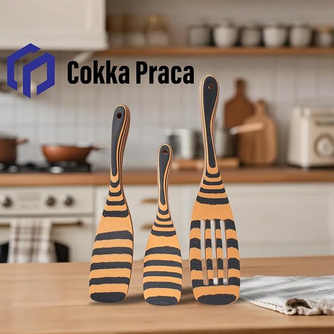 Dishwasher Safe Spurtle Set | Wooden Spatula for Cooking | Sturdy Wooden Spoons for Cooking | 3-Piece Handcraft Wood Spatula for Nonstick Cookware | Heat Resistant | Kitchen Decor
