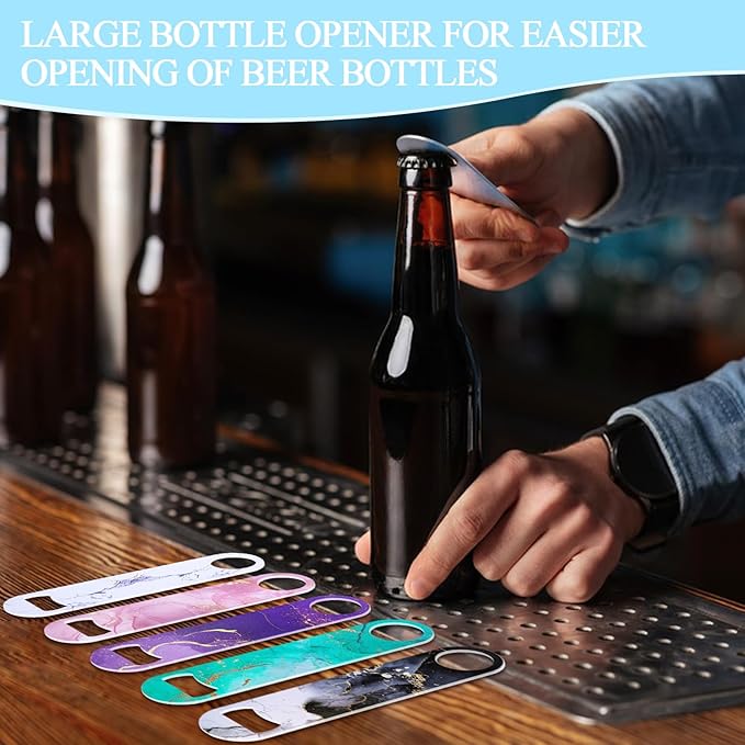 6PCS Flat Bottle Openers - Heavy-Duty Stainless Steel Beer Bottle Opener Set, Bar Key for Bartenders, Perfect for Kitchen, Restaurant, Bar - 6.9 Inches （Abstract Marble Print）