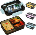 Bento Box Adult Lunch Box, Lunchable Containers with 3 Compartments, Meal Prep Food Container for Women, Lunch Box with Utensils, Snack/Salad/Sandwich Box, Microwave/Dishwasher Safe/BPA Free(Blue)