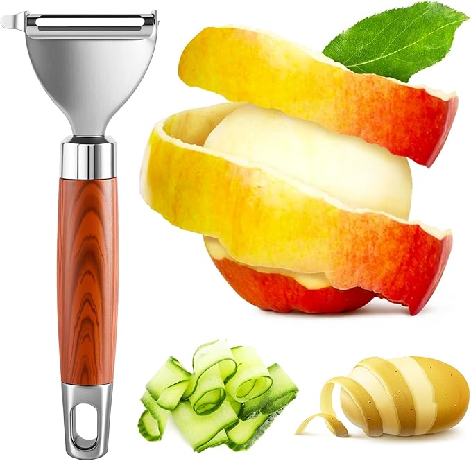 Y-Shaped Vegetable Peeler with Non-Slip Wood Grain Handle, Ergonomic Stainless Steel Potato & Fruit Peeler for Effortless Peeling - Professional Kitchen Peeler