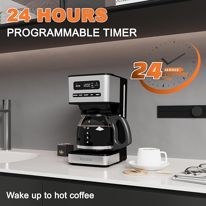 12-Cup Programmable Coffee Maker, Regular & Strong Brew Drip Coffee Machine, 1-4 Cup and Ice Coffee Setting, 24H Timer, Auto Shut-Off, Keep Warm, Pause & Serve, christmas gift