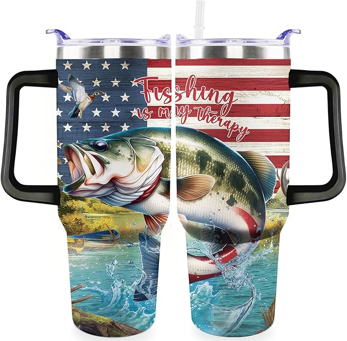 Fishing Gifts For Men 40oz Fishing Travel Tumbler for Fishings Lover Fathers Day Fishings Gift For Dad Grandpa Husband as Christmas Birthday Presents Lover Cup With Handle