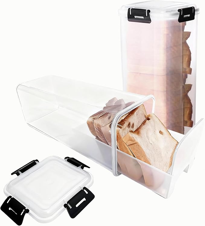 Bread Containers Storage Airtight Loaf - Bread Dispenser Plastic Box with Sealed Lid and Tray Drawer, Homemade Sliced Toast Keeper Air Tight for Kitchen Fridge