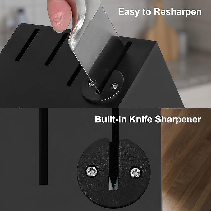 KUISINE Upgraded Premium Chef Knife Set,High Carbon Stainless Steel Razor-sharp Blade Ergonomic Non-slip Steel Handle,Block Knife Set with Built-in Sharpener(Black Silver,15PCS)
