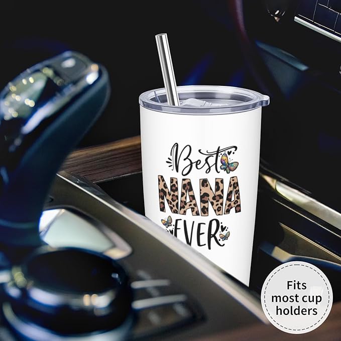 Nana Christmas Gifts, Nana Gifts for Grandma, Birthday Gift for Grandma from Grandchildren, Grandkids, 20 oz Stainless Steel Tumbler With Lid & Straw