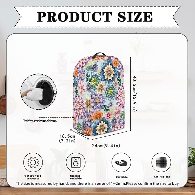 Colorful Flowers Blender Covers for Kitchen Food Processor Cover Dust Washable Foldable Coffee Appliance Cover Universal Design with Top Handle