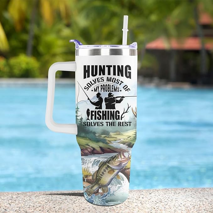 Fishing Gifts For Men 40oz Travel Tumbler for Fishing Lover Fathers Day Fishings Gift For Dad Grandpa Husband as Christmas Birthday Presents Fishings Lover Cup With Handle