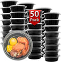 Meal Prep Containers Reusable 50 Pack-28 oz Food Storage Containers with Lids To Go Food Containers Takeout, Microwave Dishwasher Freezer Safe, Stackable, BPA Free, Plastic(Black)