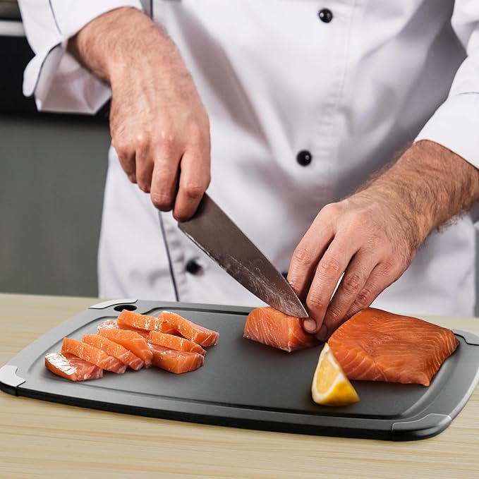 Dishwasher Safe Cutting Boards for Kitchen - Large Composite Wood Cutting Board with Non-Slip Feet & Juice Groove - Thin & Lightweight Eco-Friendly Chopping Board (14.5 x 11.25 Inch, Slate Black)
