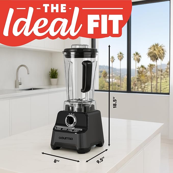 Gourmia Countertop Commercial Blender – 2L BPA-Free Pitcher, 4 Presets, 1500W High-Speed Motor, 45,000 RPM, Variable Speed Dial, Built-In Tamper, Dishwasher-Safe Parts, Black