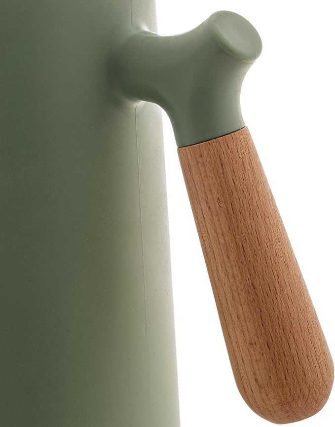 WOLFF - Thermal Coffee Carafe - Hot or Cold Drinks, Double Walled Insulated Vacuum Flask - Leakproof Coffee Dispenser with Wooden Handle, Thermal Bottle for Cold Beverages - Green, 34floz/1L