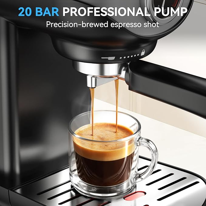 Espresso Machine 20 Bar, Compact Coffee Maker with Milk Frother Steam Wand Professional Coffee Machine for Home, Latte Cappuccino Machine for Office Use