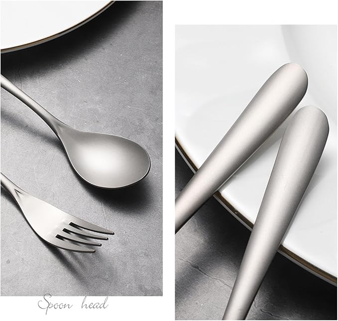 Pure Titanium Dinner Fork & Spoon Set, Duty Flatware, 7.5 In Long Handle Matte Finish Utensils, Dishwasher Safe & Rustproof for Everyday Dining, Kitchen, Camping, Travel, Christmas Gifts