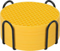 Silicone Coasters Set of 8 with Holder, Drinks Coasters, Beer & Coffee, Suitable for All Cups, Hot or Cold, Anti-Slip, Non-Stick, Anti-Overflow Tabletop Protection and Decor (8 Pcs, Yellow)
