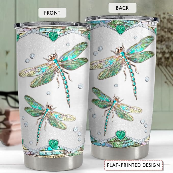 SANDJEST Dragonflies Gifts for Women Girls Dragonfly Tumbler 20oz Jewelry Drawings Stainless Steel Insulated Tumblers Coffee Travel Mug Cup Gift for Birthday Christmas