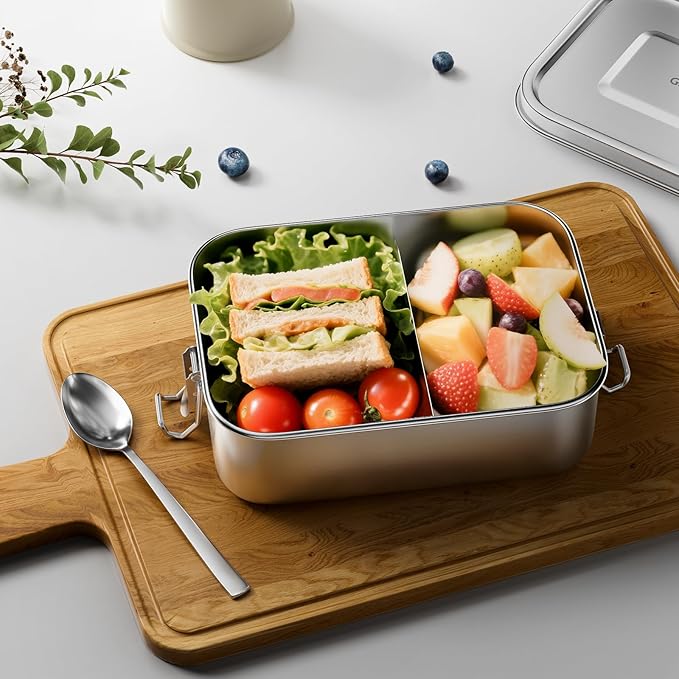 G.a HOMEFAVOR Bento Lunch Box, Stainless Steel Lunch Containers Leakproof with Removable Divider, Metal Lunch Containers, 800 ml, Dishwasher Safe
